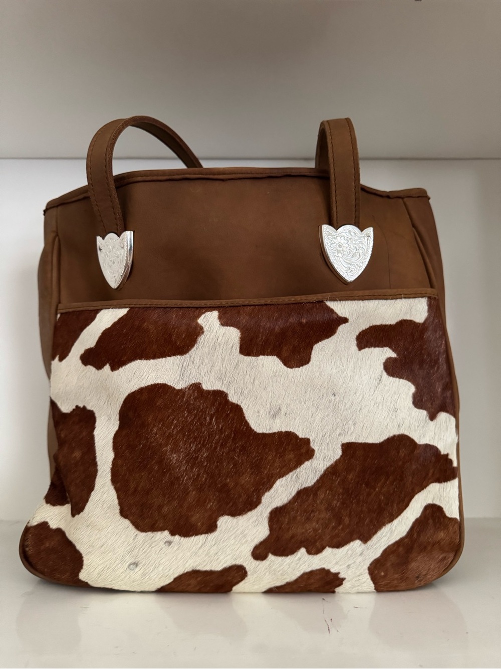 Justin Genuine Leather Cowhide Tote Shoulder Bag Fur Hair-on-Hide Western